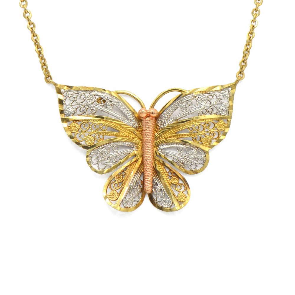10k Tri Color Gold Butterfly Necklace